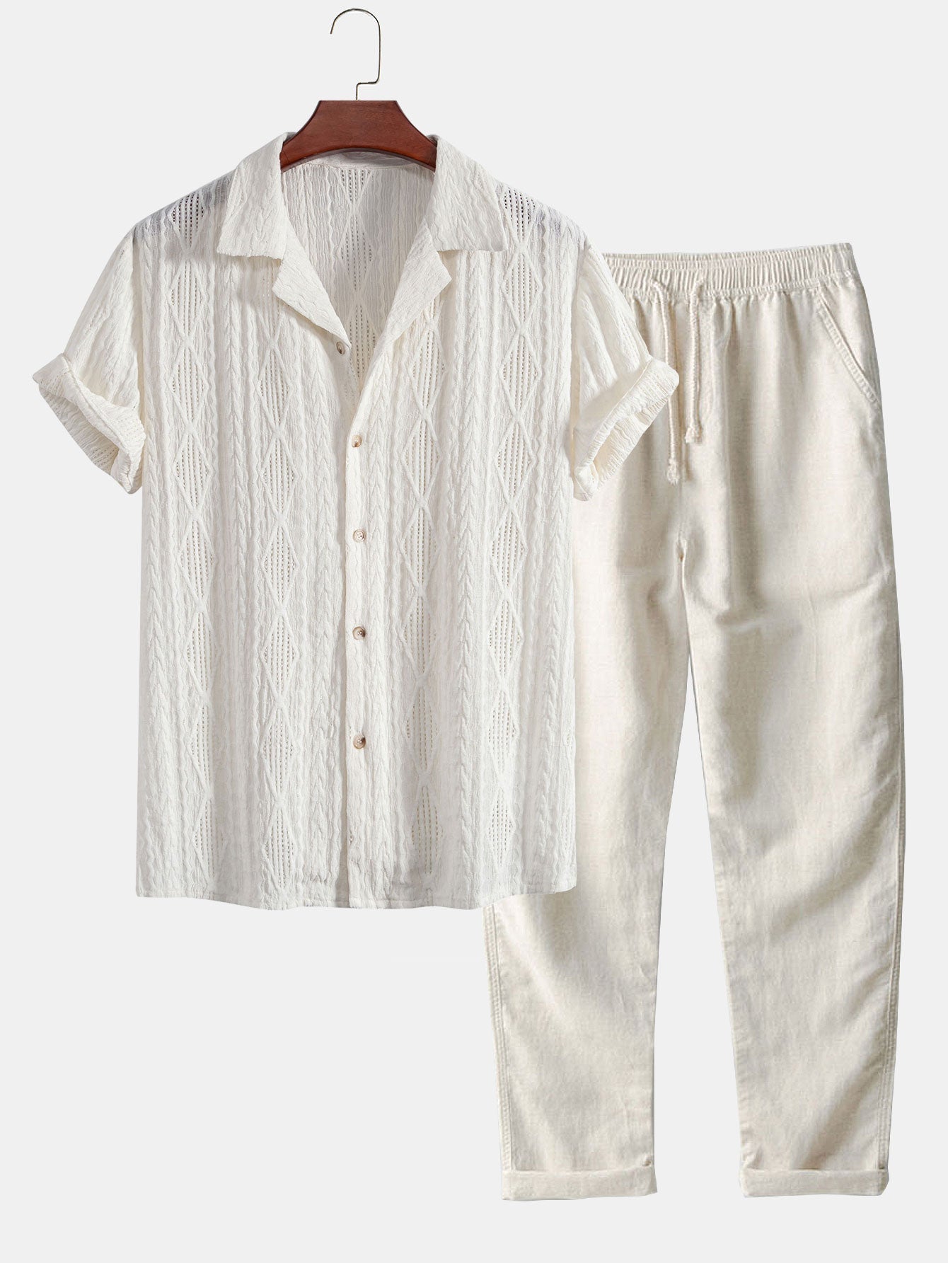 Geometric Jacquard Cuban Shirt & Straight Leg Linen Pants by Haven Hills