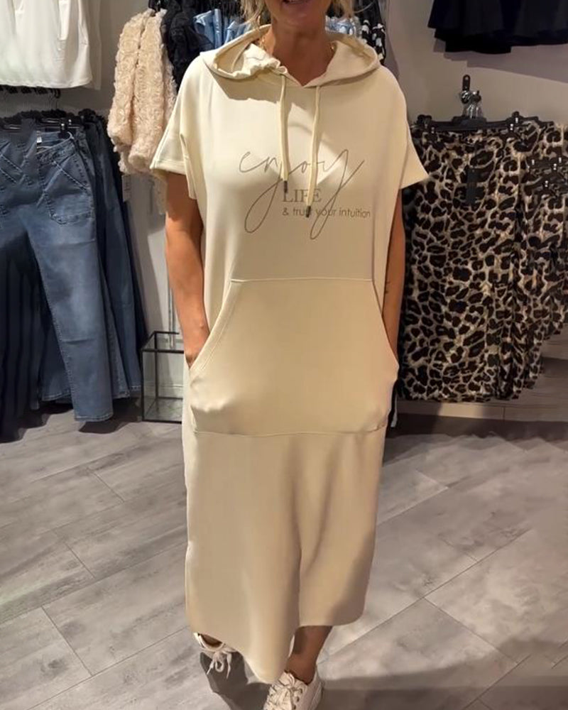 Parker - Casual Letter Print Hooded Pullover Dress