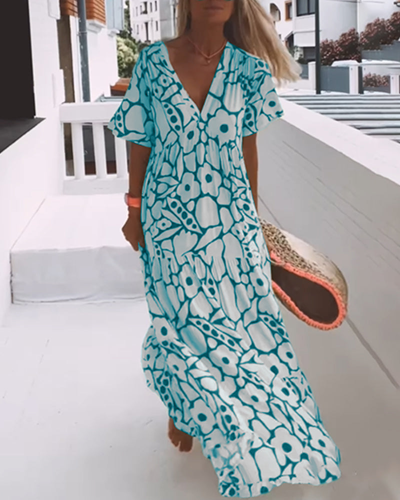 HavenHills | Loose dress with V-neck and print