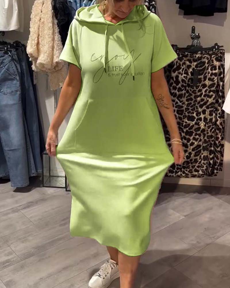 Parker - Casual Letter Print Hooded Pullover Dress
