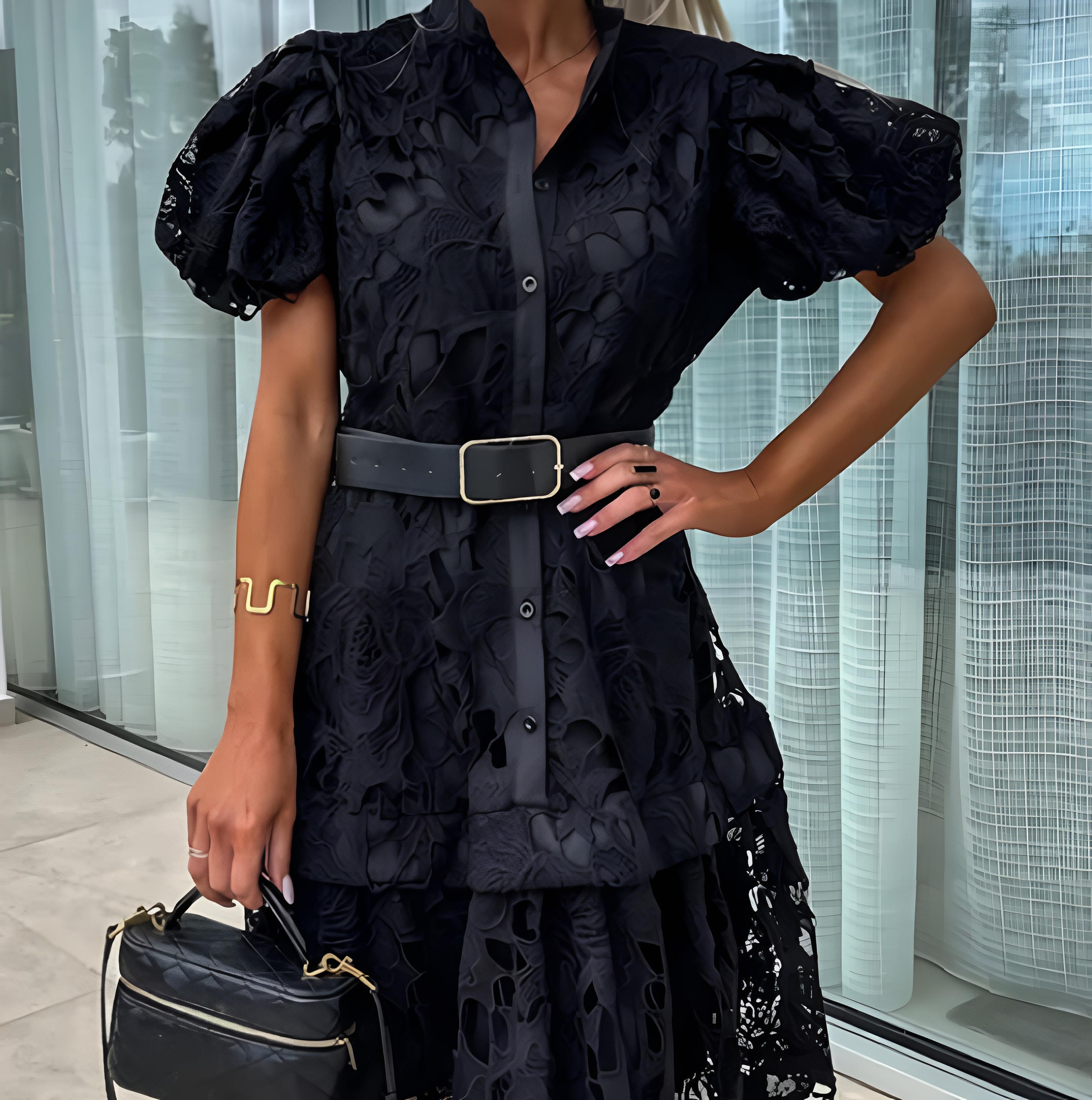 Retro short-sleeve lace dress for women