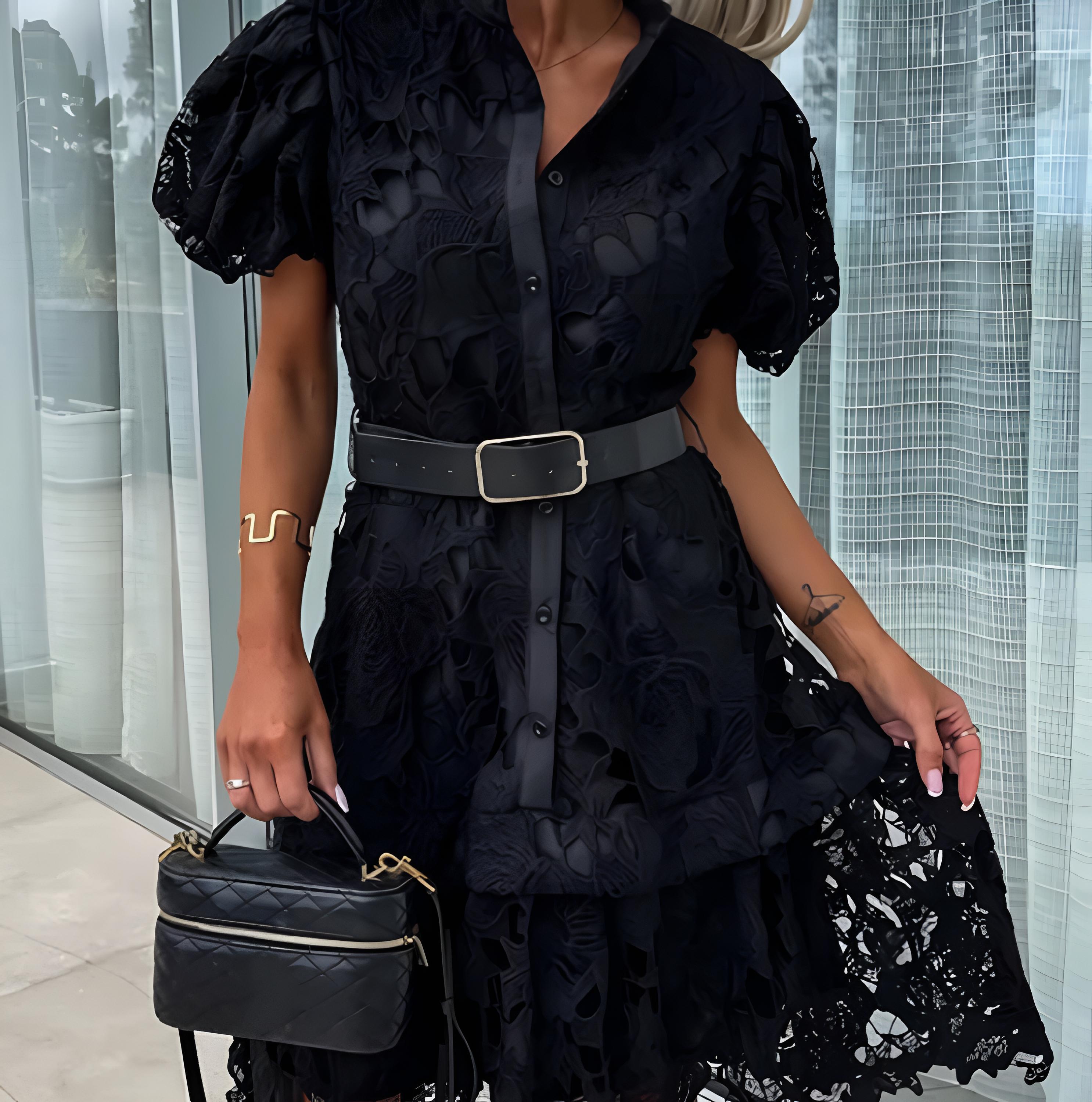 Retro short-sleeve lace dress for women