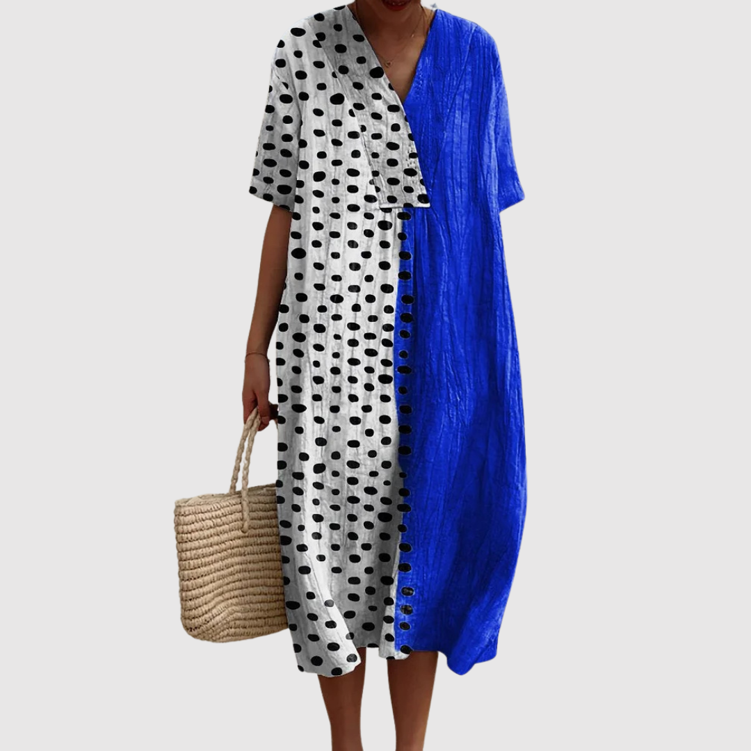 Kaia | Bold Dot & Royal Blue Contrast Dress