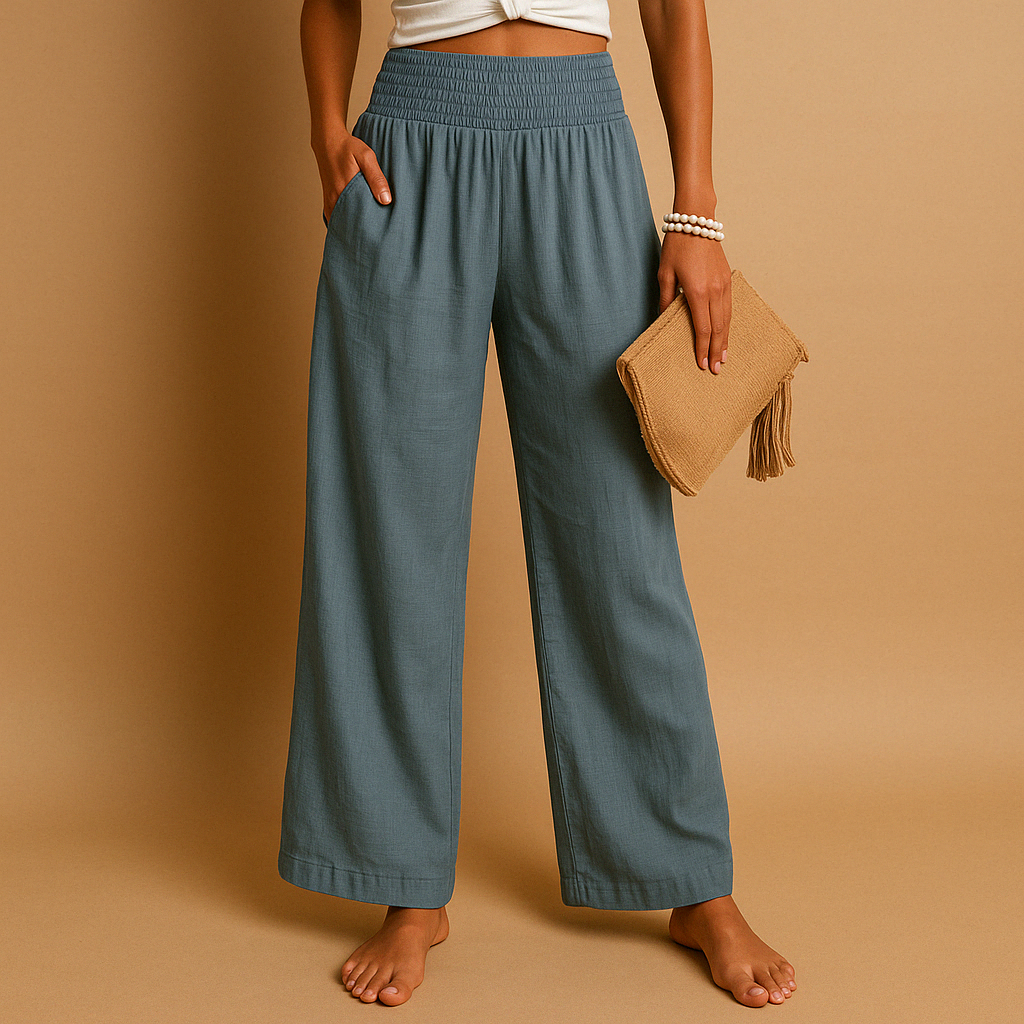 Lightweight trousers with straight legs and elastic waist | By Haven Hills