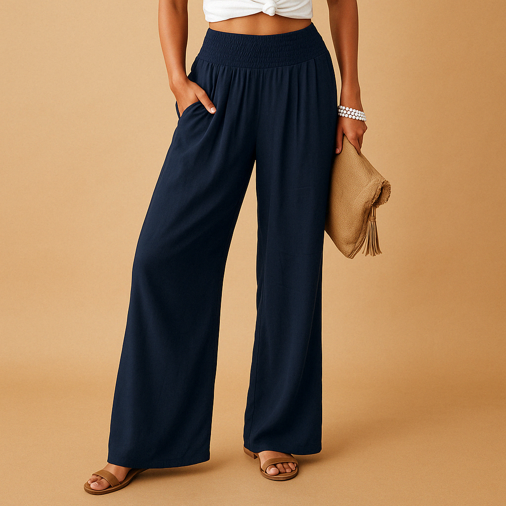 Lightweight trousers with straight legs and elastic waist | By Haven Hills