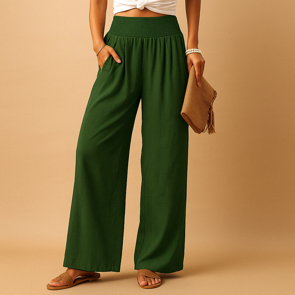 Lightweight trousers with straight legs and elastic waist | By Haven Hills