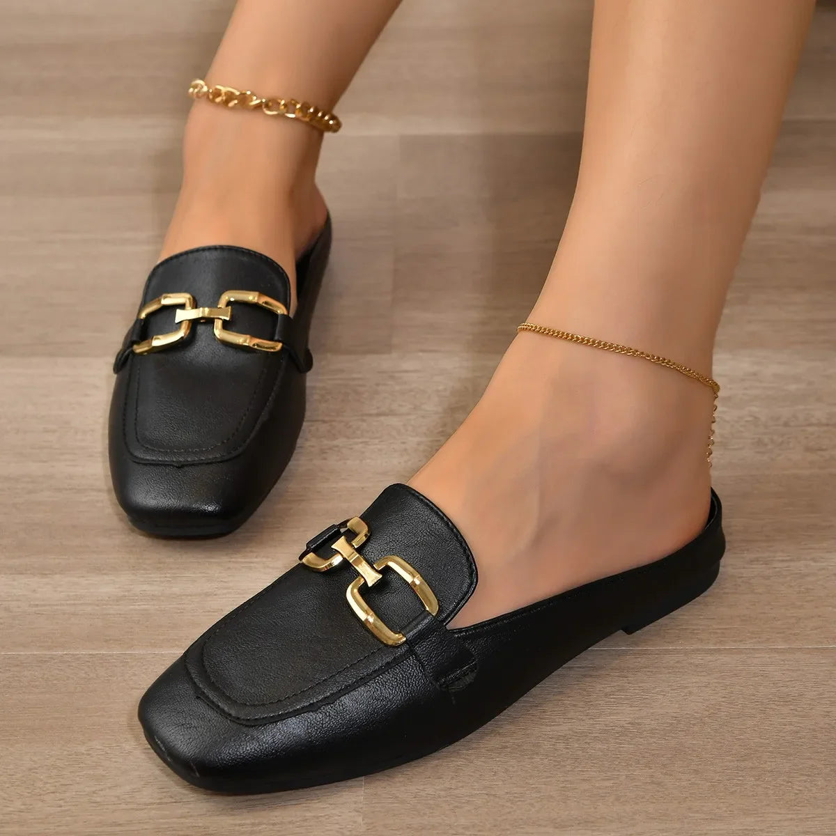 Celeste | Gold-Buckle Loafers