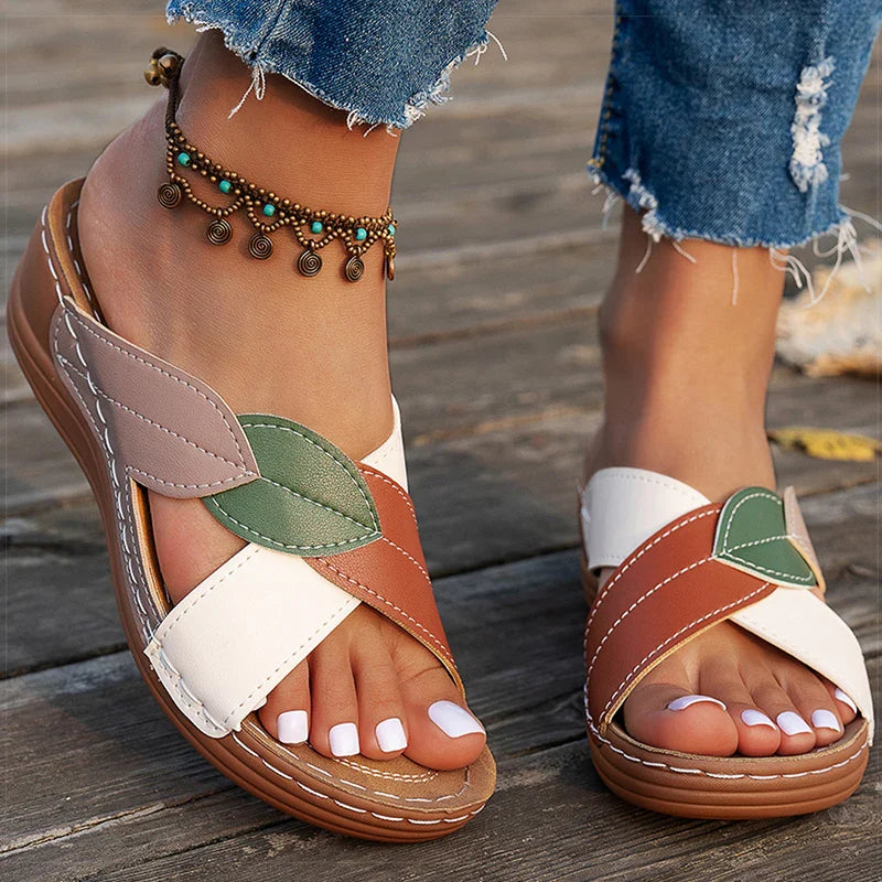 Liora | Leaf Accent Wedge Sandals