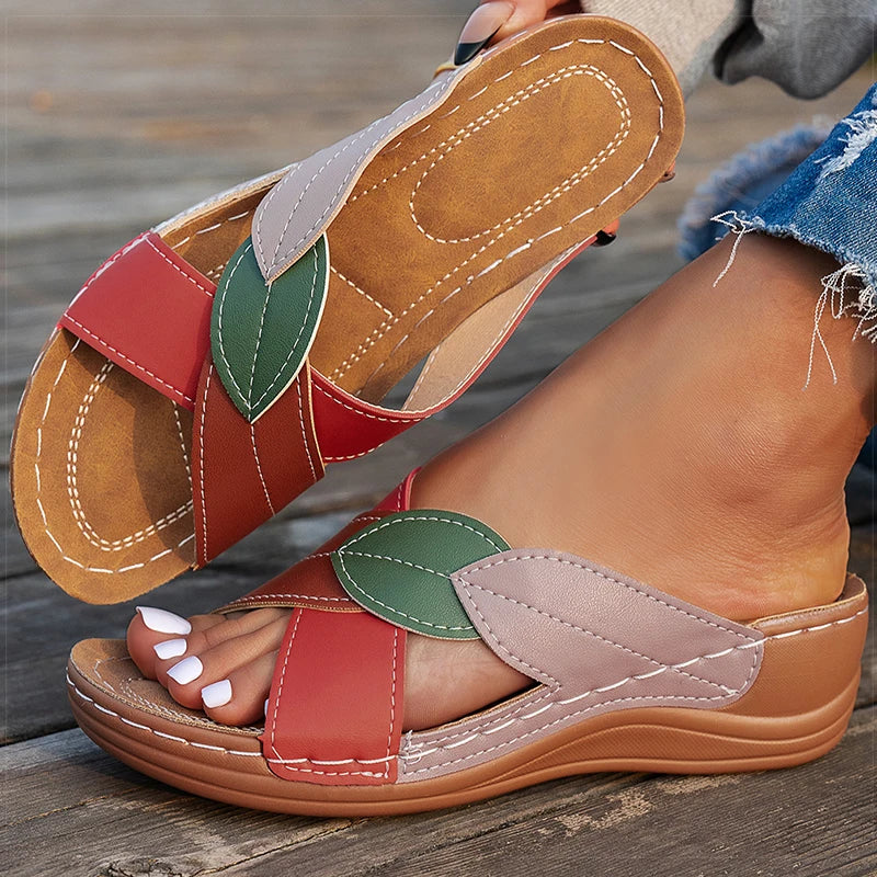 Liora | Leaf Accent Wedge Sandals