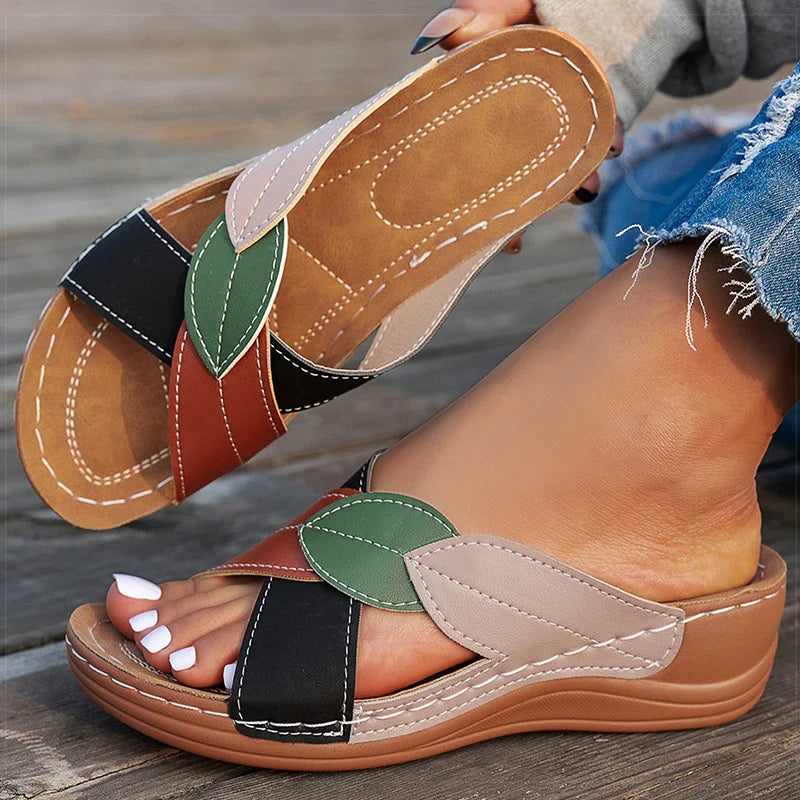 Liora | Leaf Accent Wedge Sandals