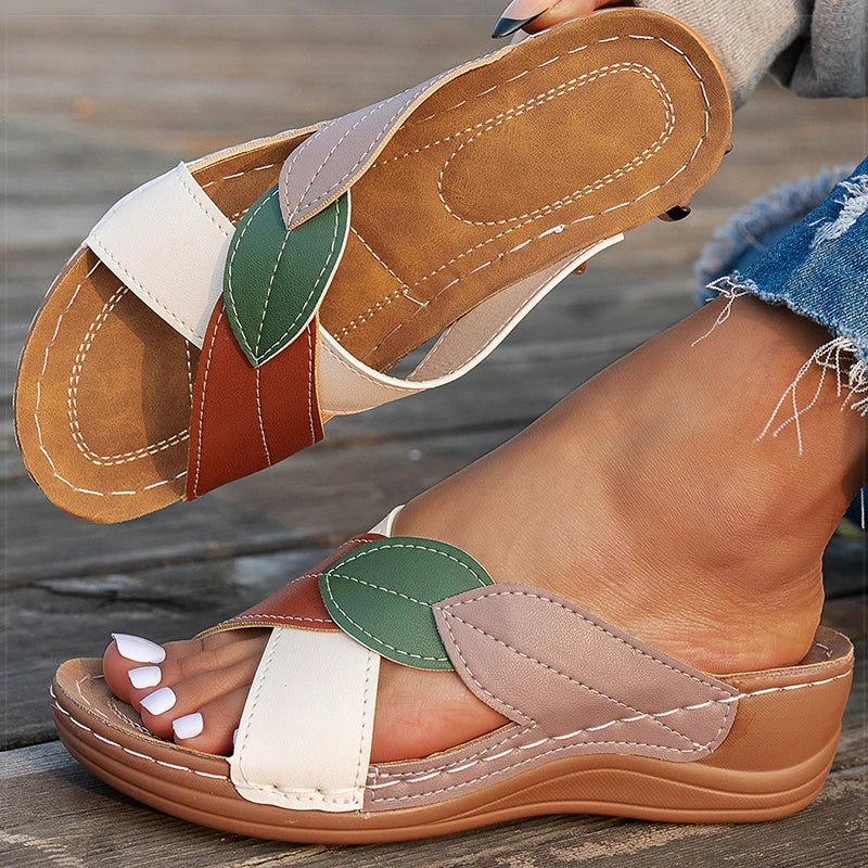 Liora | Leaf Accent Wedge Sandals