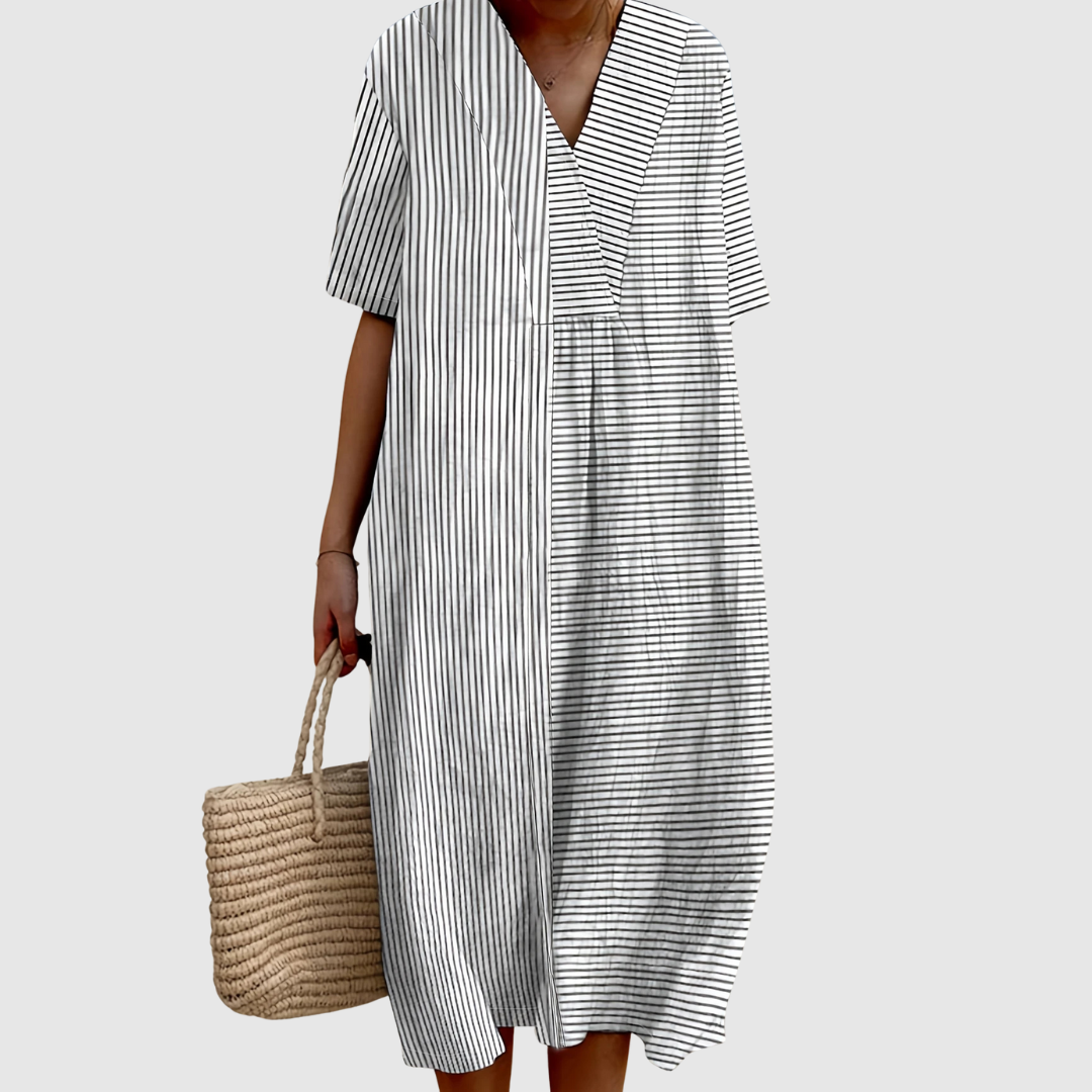 Harlow | Monochrome Stripe Panel Midi Dress