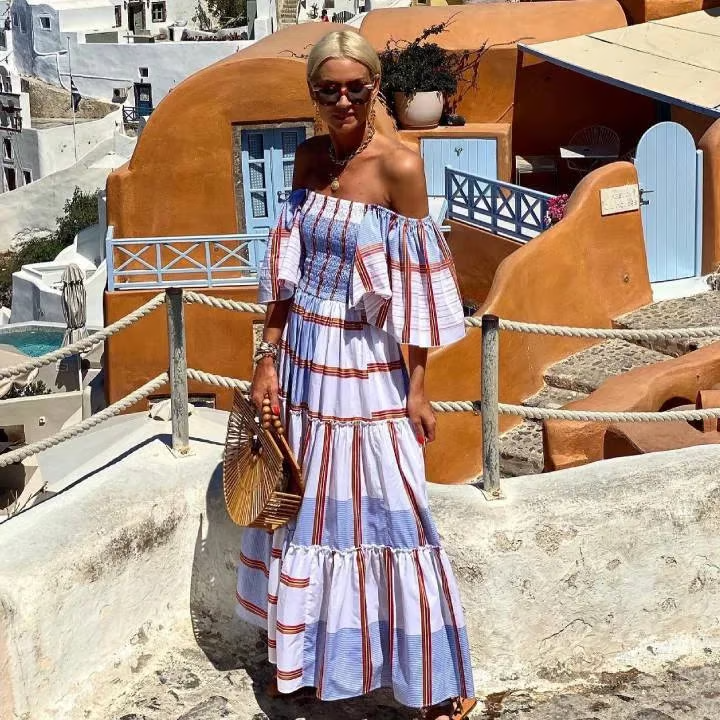 Seraphina - Luxury Mexican Print Off-Shoulder Maxi Dress