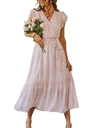 Myrthe™ - Pink With Print Long Ibiza Dress