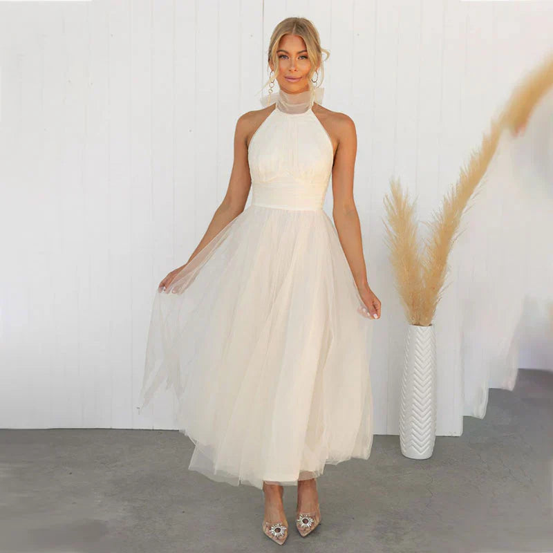 Pearlina - Sleek Mesh High Neck Dress