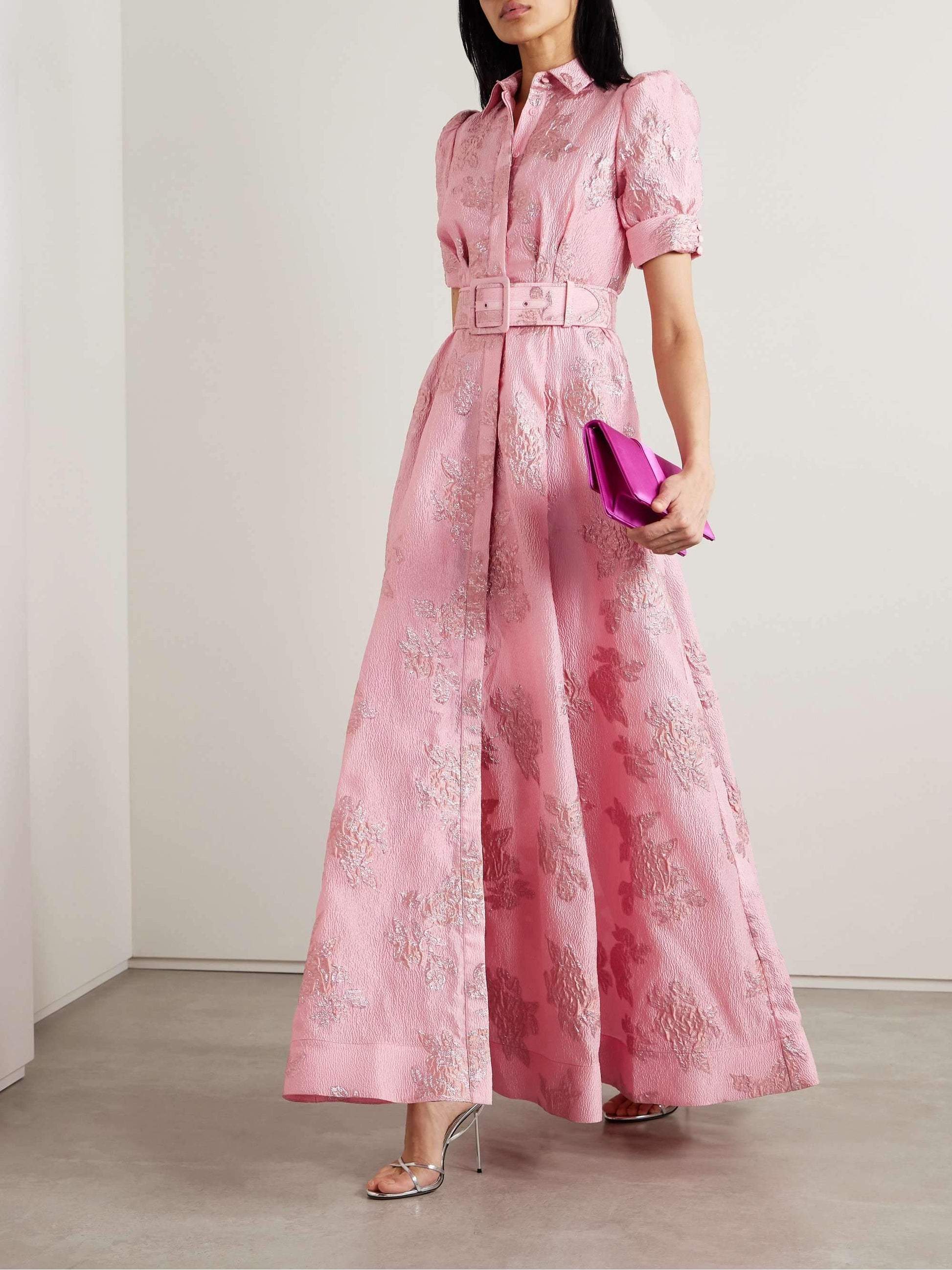 Aven - Retro Pink Lapel High Waist Dress