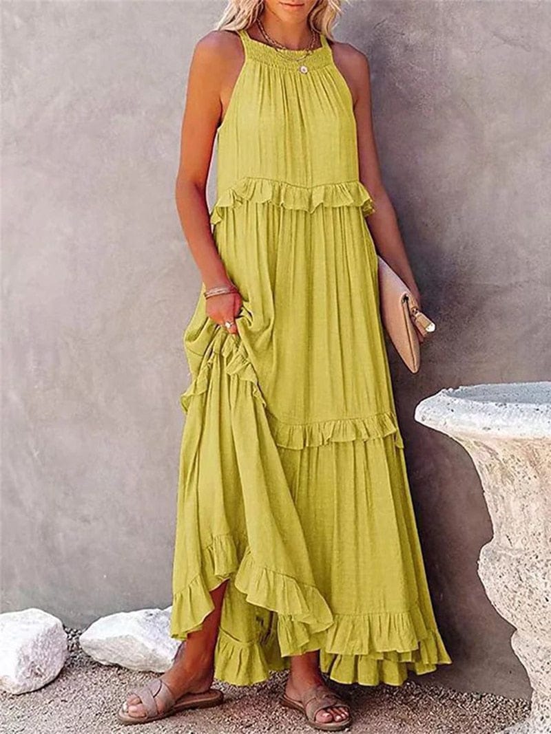 Meave™ Yellow Loose Summer Festive Maxi Dress