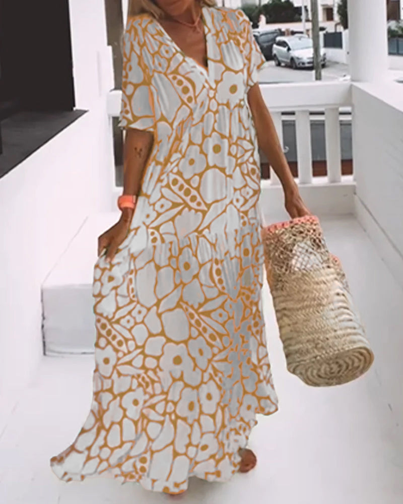 HavenHills | Loose dress with V-neck and print