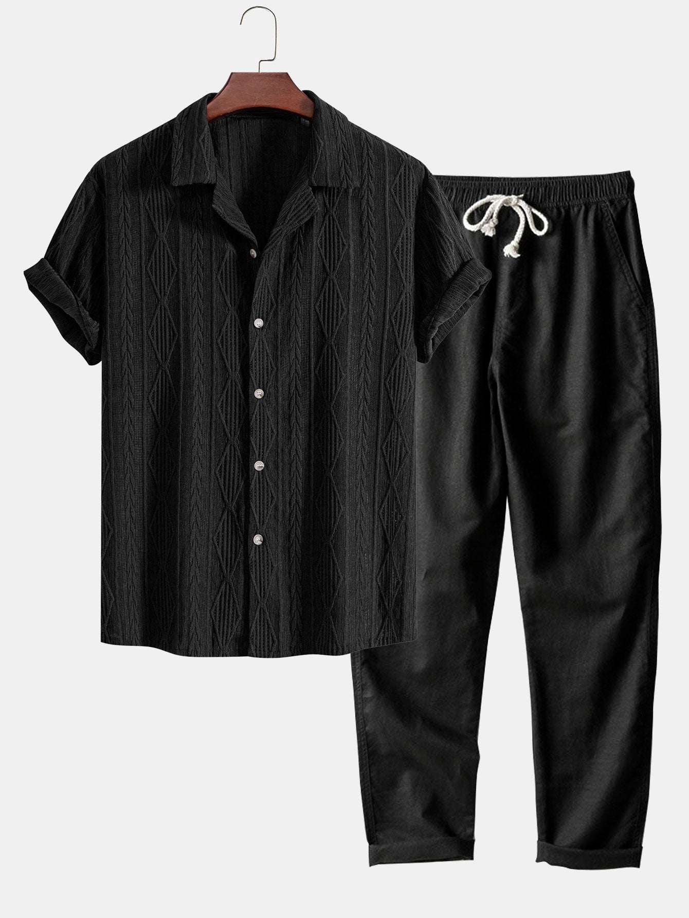 Geometric Jacquard Cuban Shirt & Straight Leg Linen Pants by Haven Hills