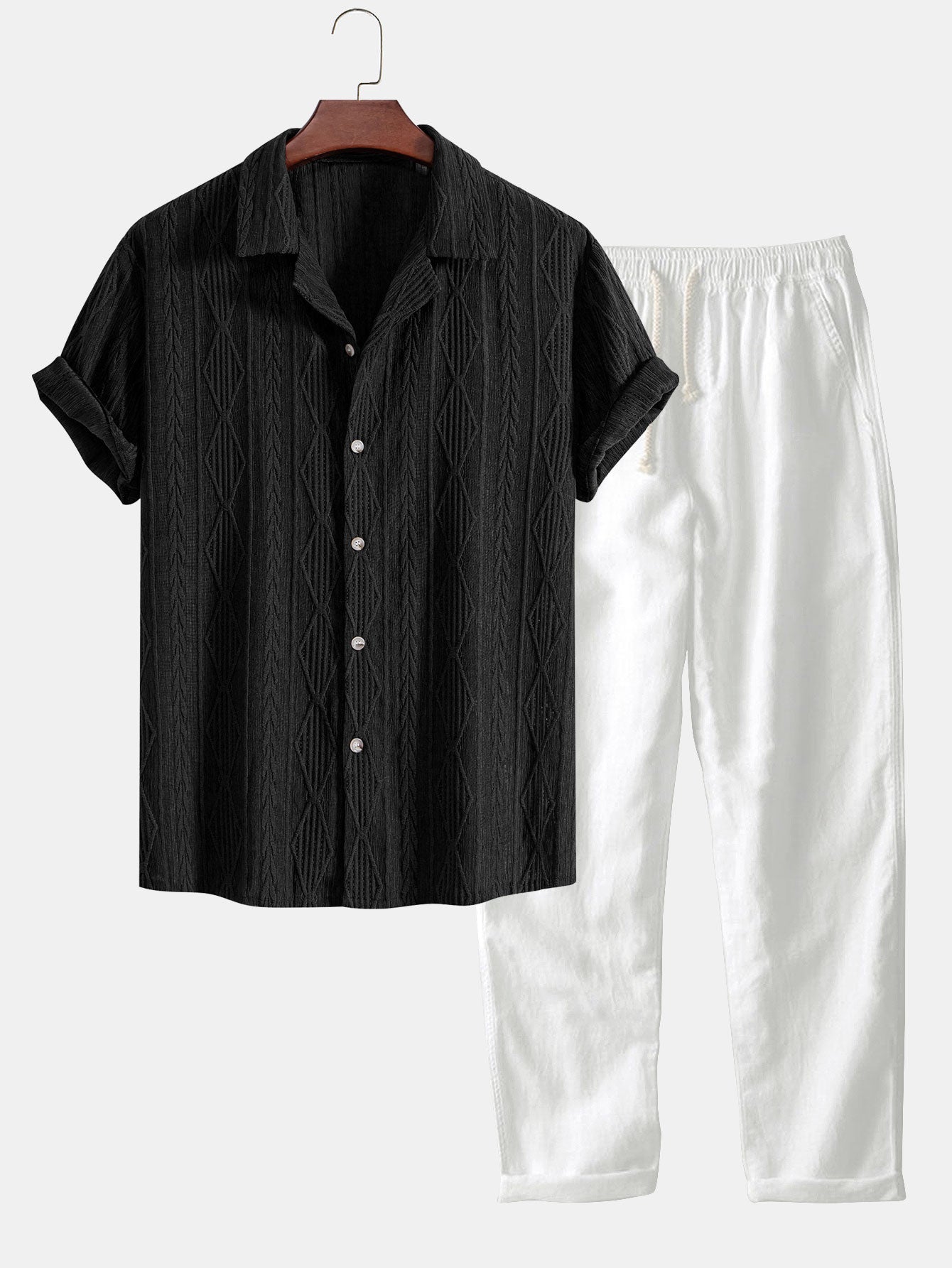 Geometric Jacquard Cuban Shirt & Straight Leg Linen Pants by Haven Hills