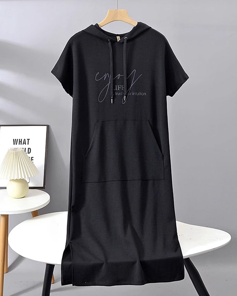 Parker - Casual Letter Print Hooded Pullover Dress