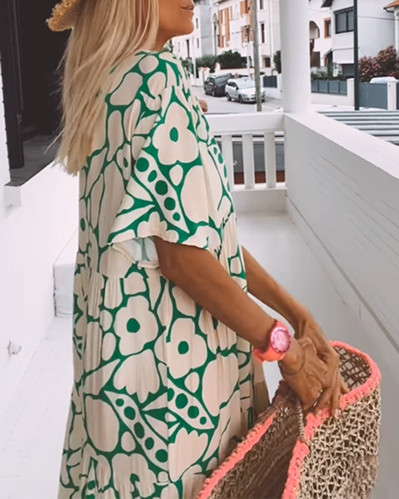 HavenHills | Loose dress with V-neck and print
