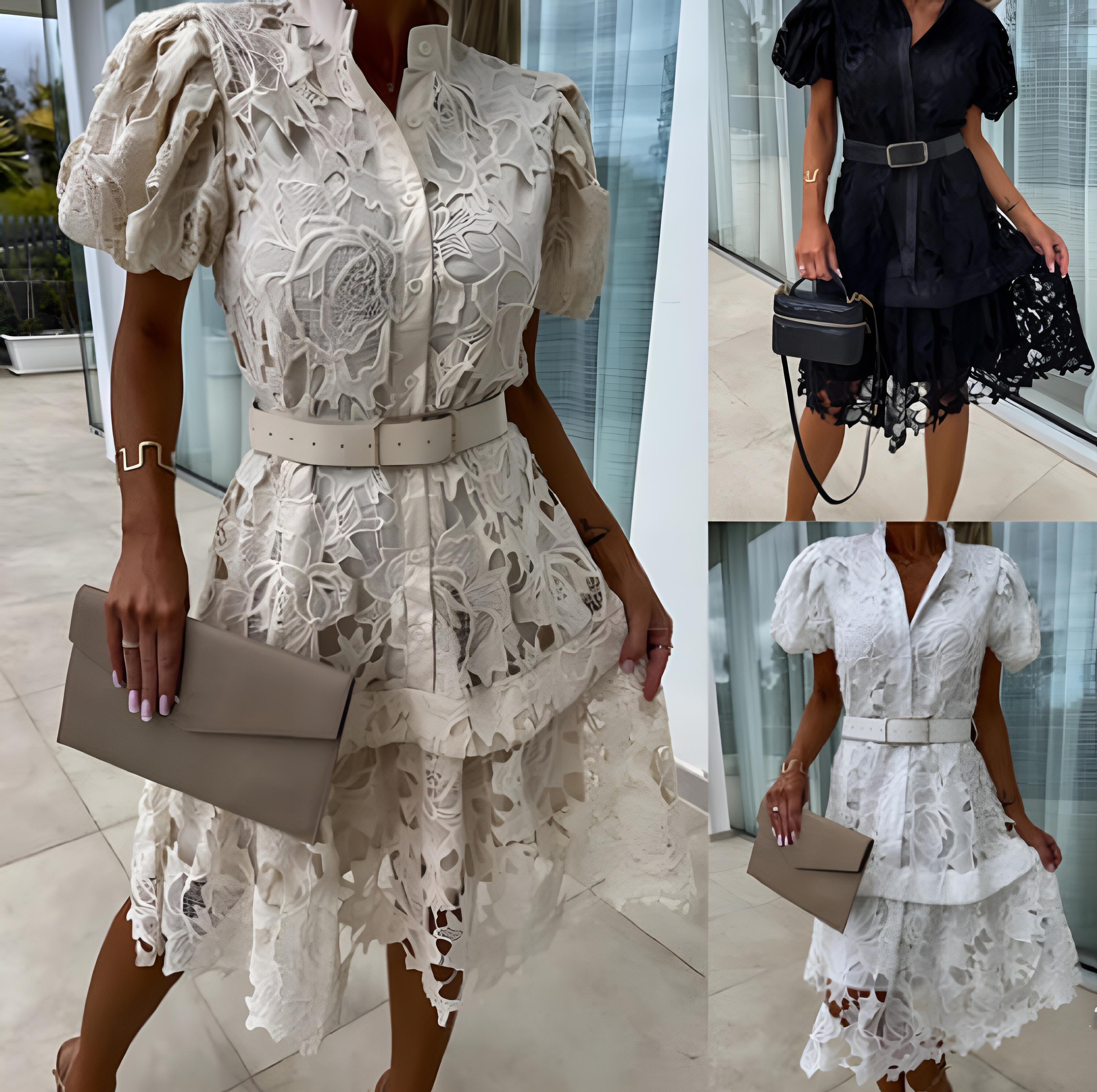 Retro short-sleeve lace dress for women