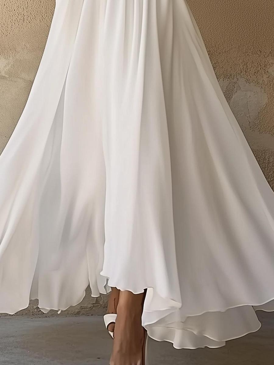 Laura - Vintage-Inspired White V-Neck Maxi Dress