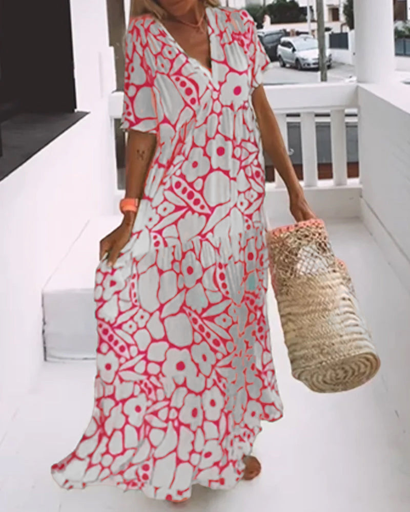 HavenHills | Loose dress with V-neck and print