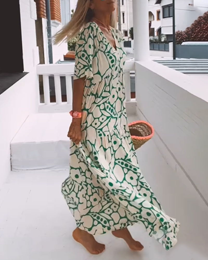 HavenHills | Loose dress with V-neck and print