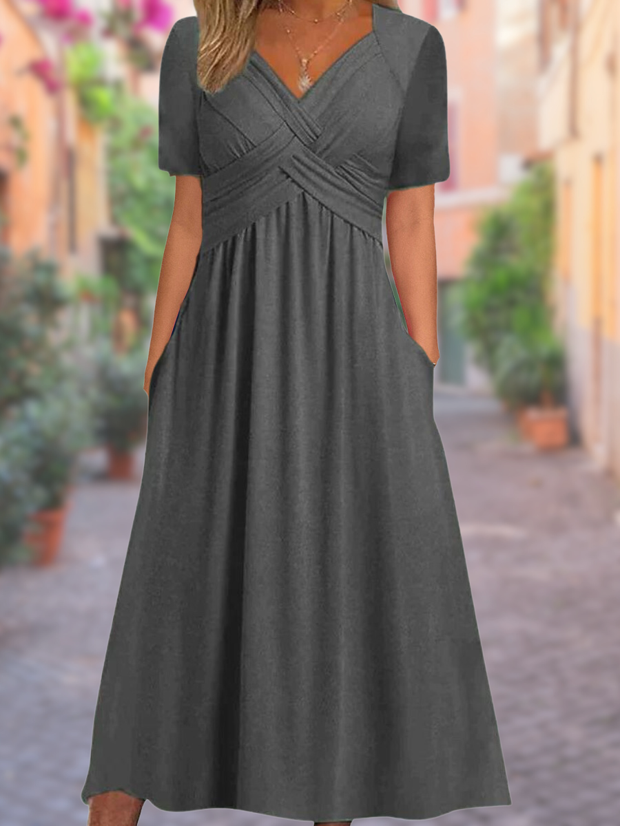 Florence -  Elegant Loose Fit V-Neck Dress