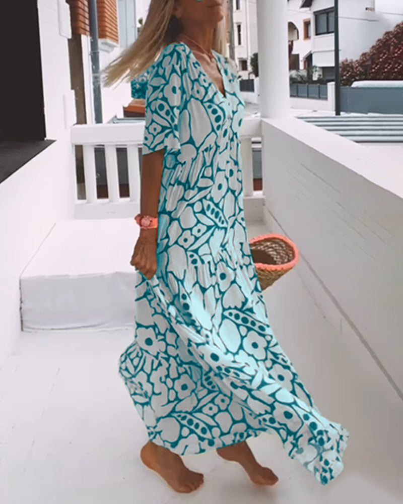 HavenHills | Loose dress with V-neck and print
