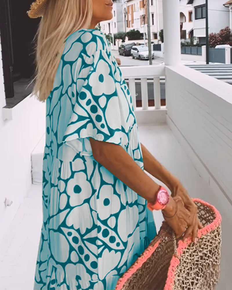HavenHills | Loose dress with V-neck and print