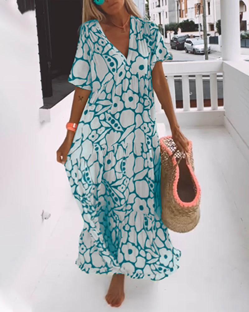 HavenHills | Loose dress with V-neck and print
