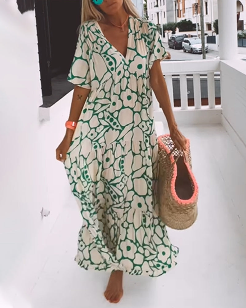 HavenHills | Loose dress with V-neck and print