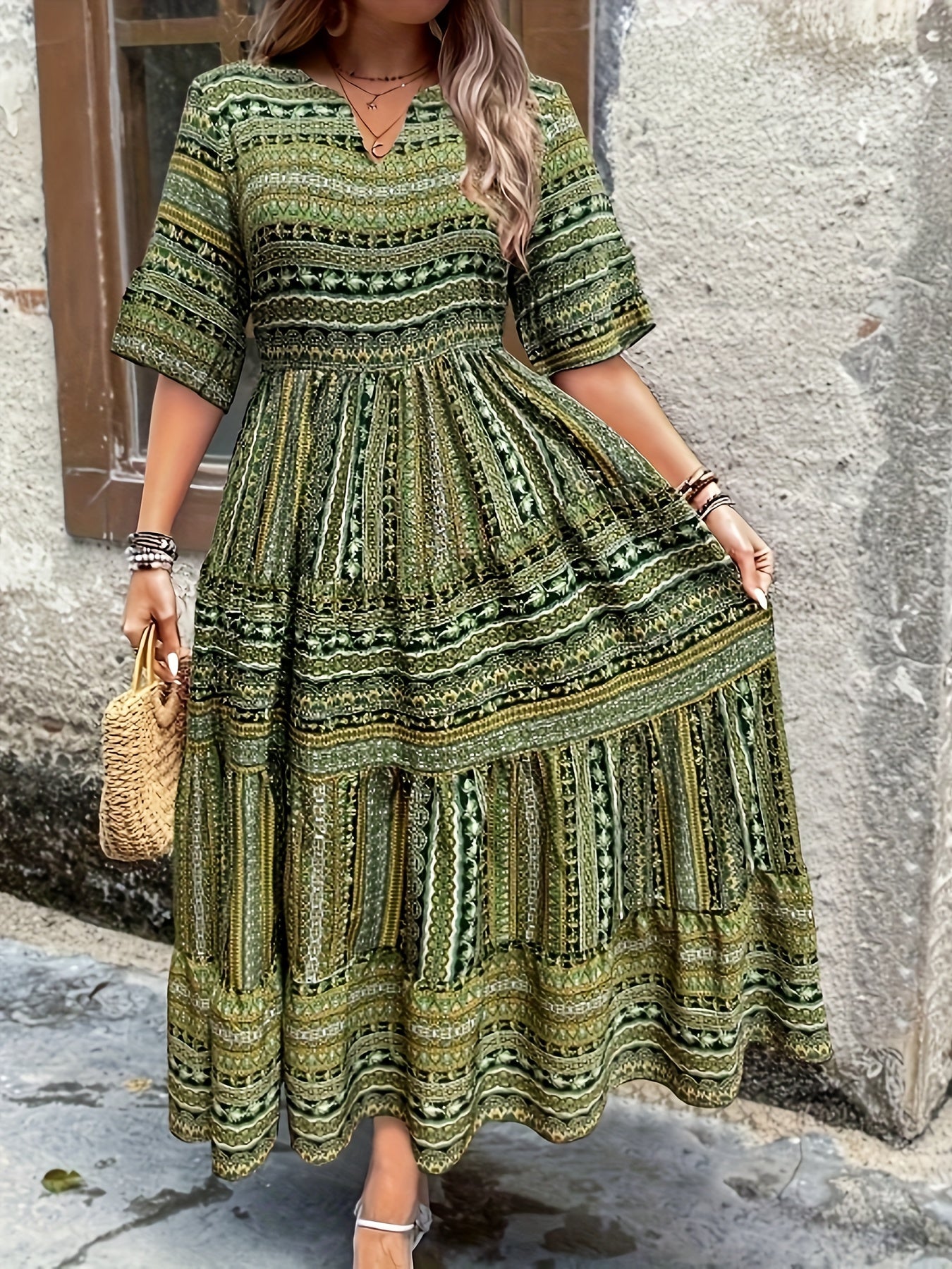 Sylpha - Elegant Ethnic Print Bohemian Dress