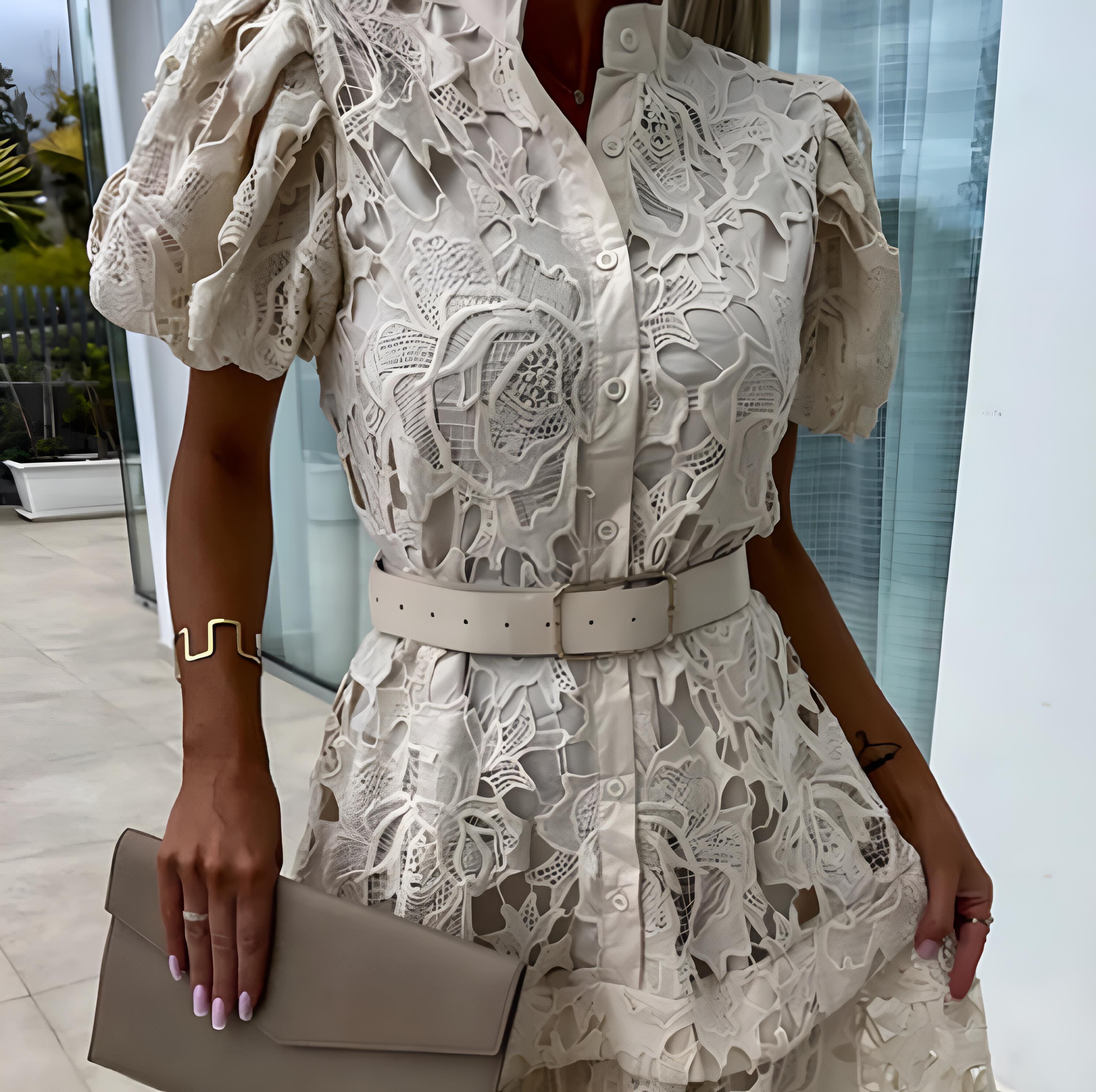 Retro short-sleeve lace dress for women
