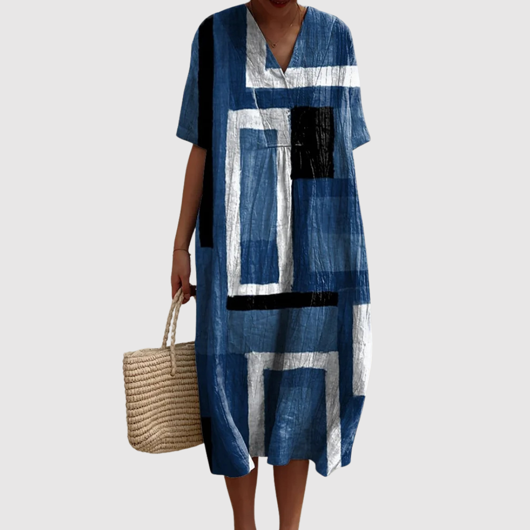 Elodie | Modern Grid Print Midi Dress