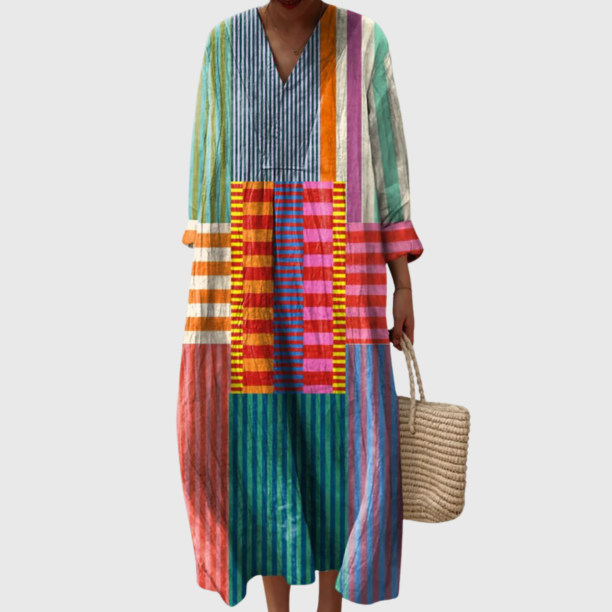 Cambria | Bold Multicolor Stripe Patch Dress