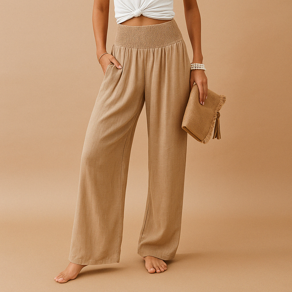 Lightweight trousers with straight legs and elastic waist | By Haven Hills