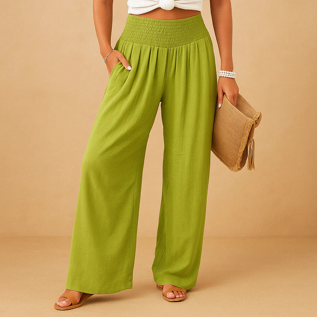 Lightweight trousers with straight legs and elastic waist | By Haven Hills