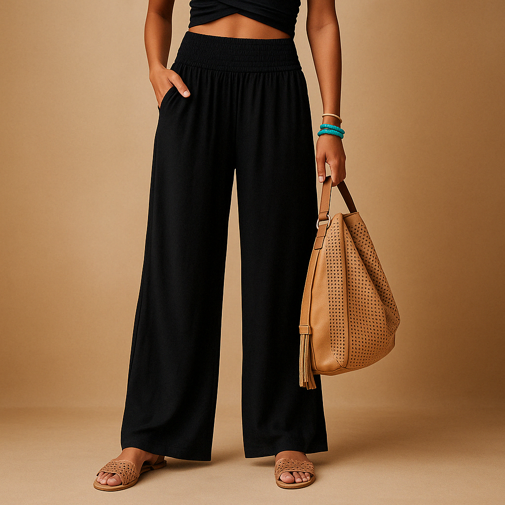 Lightweight trousers with straight legs and elastic waist | By Haven Hills