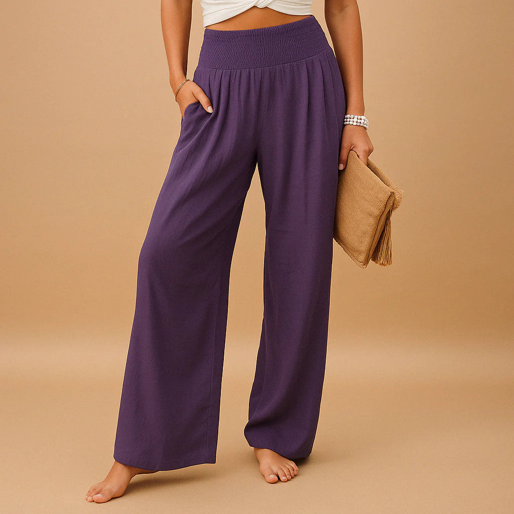 Lightweight trousers with straight legs and elastic waist | By Haven Hills