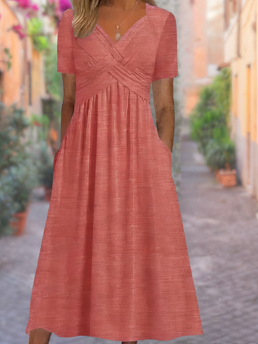 Florence -  Elegant Loose Fit V-Neck Dress