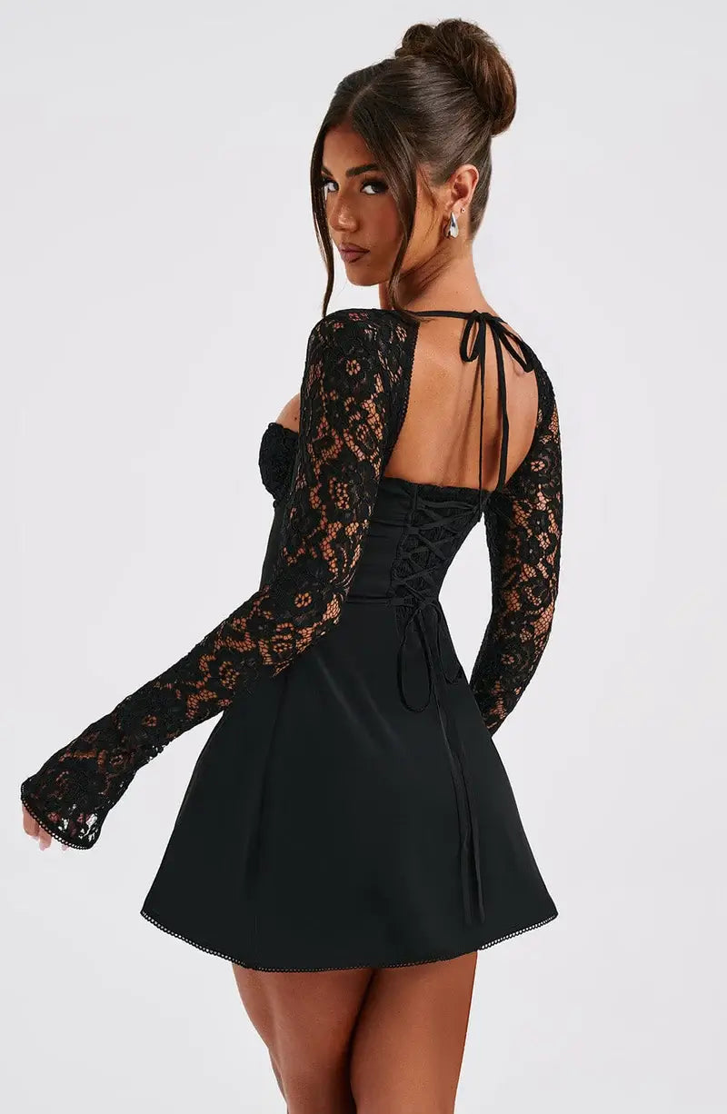 Mini Satin Dress with Lace Ariel