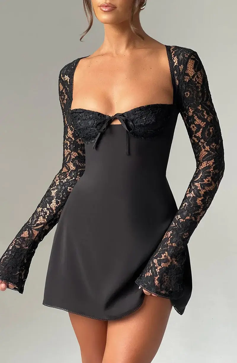 Mini Satin Dress with Lace Ariel