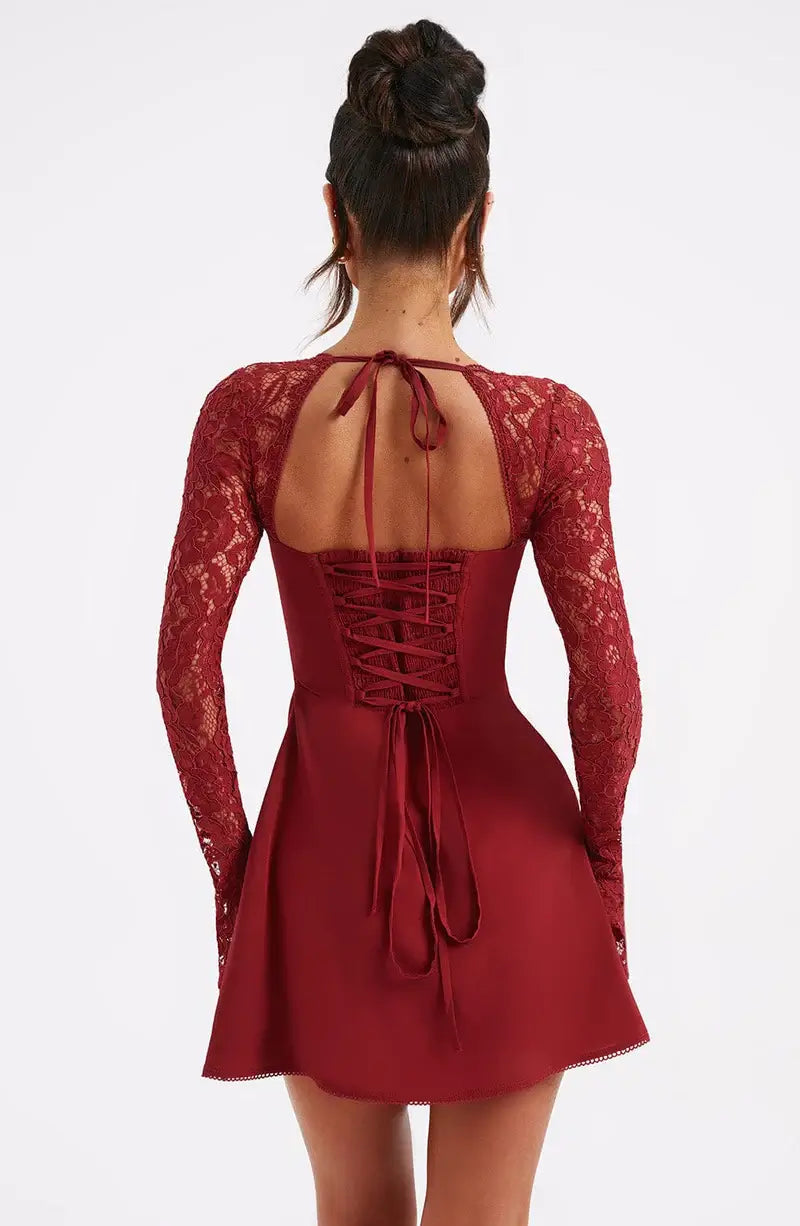 Mini Satin Dress with Lace Ariel