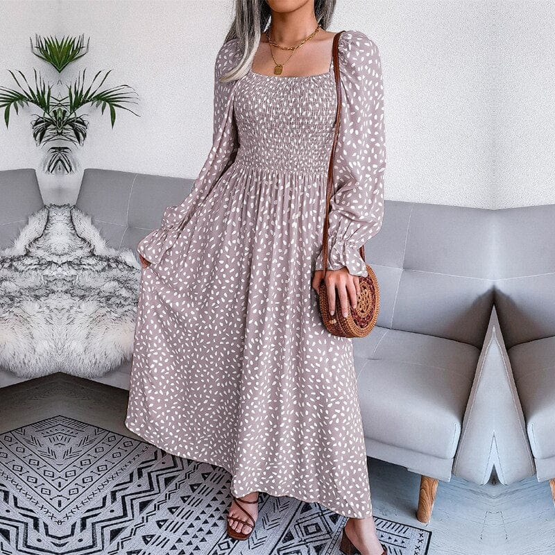 Lotte™ Elegant Beige Long Sleeve Maxi Dress