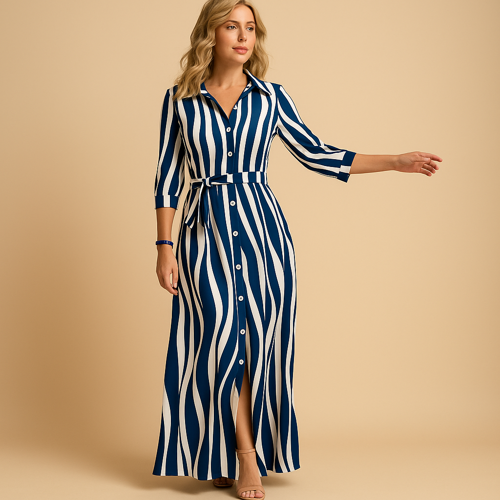 Long summer dress with a loose fit and short sleeves for women | Yara