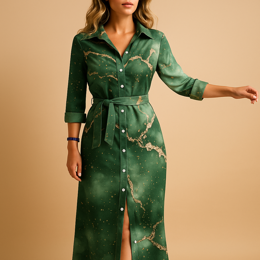 Long summer dress with a loose fit and short sleeves for women | Yara